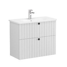 Vitra Root Groove 69255 Lavabo Dolabı, Çift Çekmeceli, Dar, 80 Cm, Mat Açık Gri, Yuvarlak Lavabolu